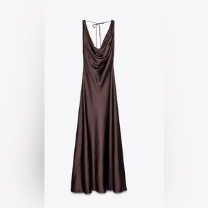 Zara Brown Slip Satin Dress